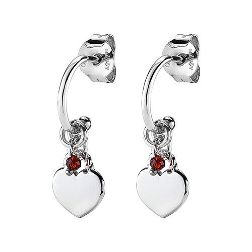 AMEN heart earrings 925 silver ruby ​​crystals rhodium finishhinged back 1