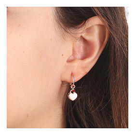 AMEN J-hoop earrings with ruby crystal and heart-shaped charm, rosé 925 silver