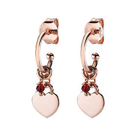 AMEN heart earrings in 925 silver, ruby ​​crystals, rose finish