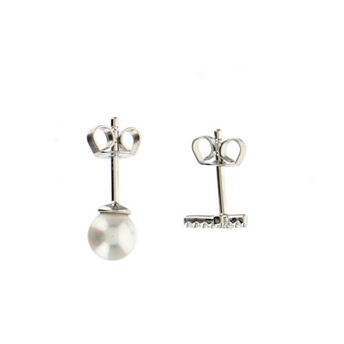 AMEN stud earrings with pearl and zircon cross, rhodium-plated 925 silver 3