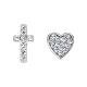 AMEN stud earrings, cross and heart with white zircons, rhodium-plated 925 silver s1
