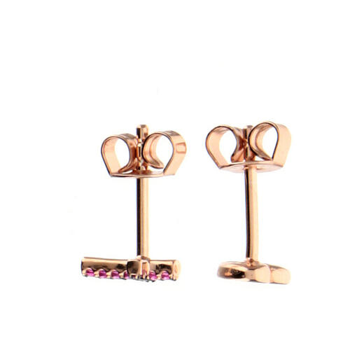 AMEN stud earrings, cross and heart with pruple zircons, rhodium-plated 925 silver 3