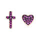 AMEN stud earrings, cross and heart with pruple zircons, rhodium-plated 925 silver s1