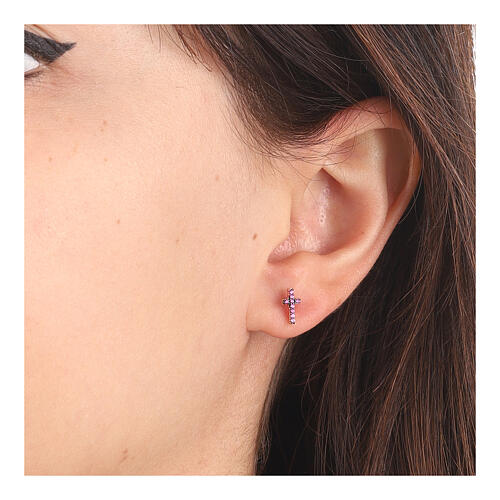 AMEN rose earrings with zircon heart and cross in 925 silver 2