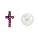 AMEN pearl zircon cross earrings in 925 silver with pink finish s1