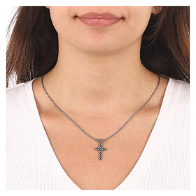 AMEN necklace with cross pendant, burnished 925 silver