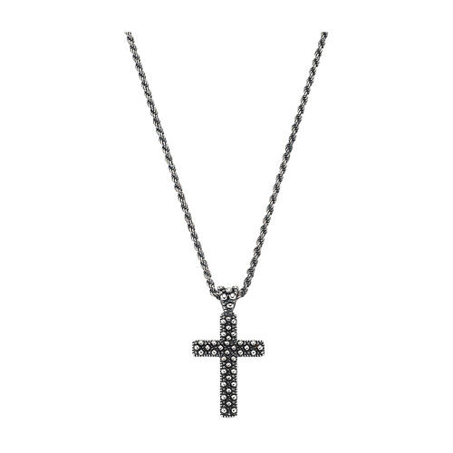 Collana croce AMEN argento 925 finitura brunita 1