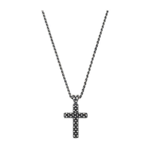 AMEN cross necklace in 925 silver burnished finish 1