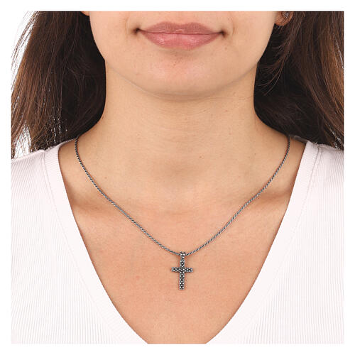 AMEN cross necklace in 925 silver burnished finish 2