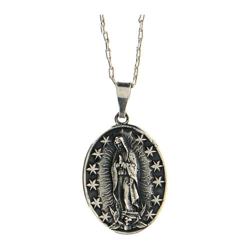 Kette und Medaille, Gottesmutter von Guadalupe, AMEN, 925er Silber, brüniert 1