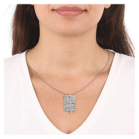 AMEN necklace with Our Father medal and cross pendant, burnished 925 silver