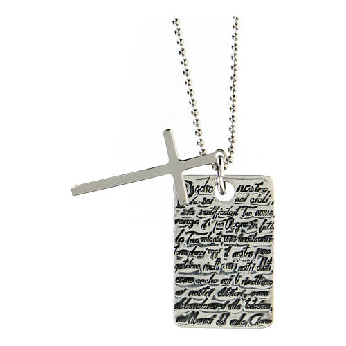 AMEN necklace with Our Father medal and cross pendant, burnished 925 silver 1
