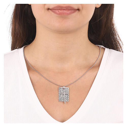 AMEN necklace with Our Father medal and cross pendant, burnished 925 silver 2