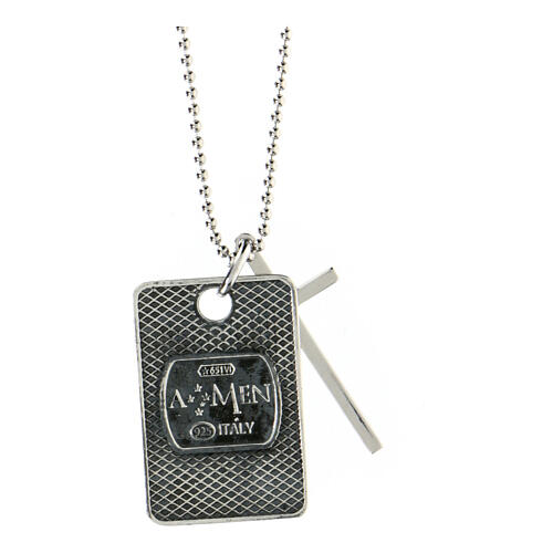 AMEN necklace with Our Father medal and cross pendant, burnished 925 silver 3