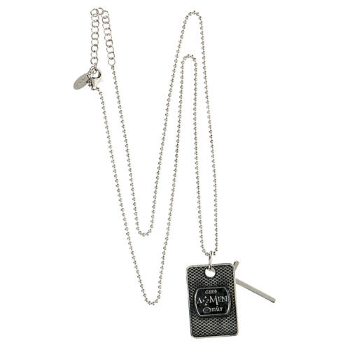 AMEN necklace with Our Father medal and cross pendant, burnished 925 silver 4