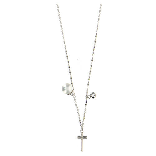 AMEN necklace with zircon charm, zircon cross and pearl, rhodium-plated 925 silver 3