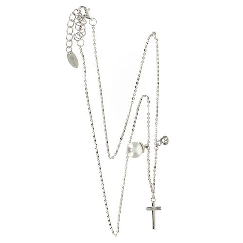 AMEN necklace with zircon charm, zircon cross and pearl, rhodium-plated 925 silver 4