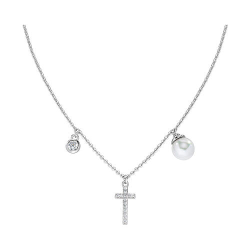 Collier AMEN croix perle et zircon argent 925 rhodié 1