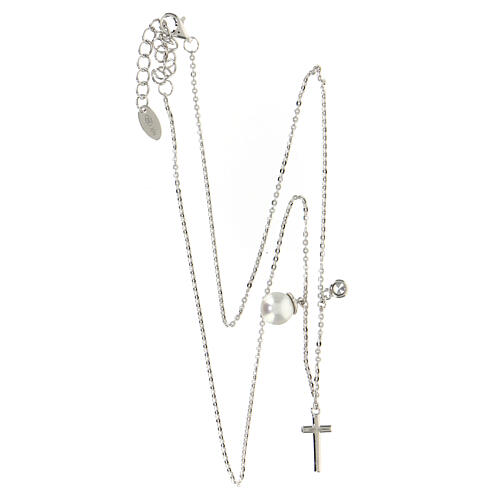Cross necklace pearl zircons AMEN silver 925 fin. rhodium 4