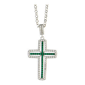 AMEN necklace with white and green cross, zircons and rhodium-plated 925 silver