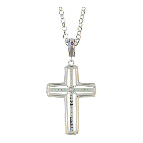 AMEN necklace with white and green cross, zircons and rhodium-plated 925 silver 2