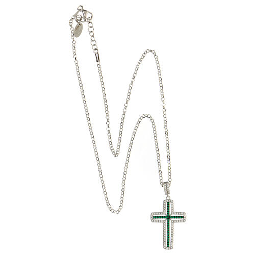 AMEN necklace with white and green cross, zircons and rhodium-plated 925 silver 3