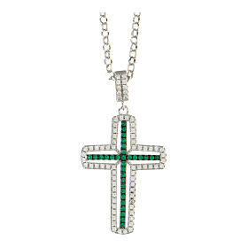 Collier AMEN croix zircons verts et blancs argent 925 rhodié