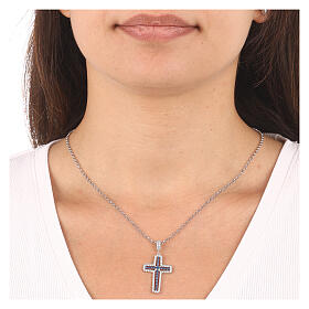 AMEN necklace with white and blue cross, zircons and rhodium-plated 925 silver