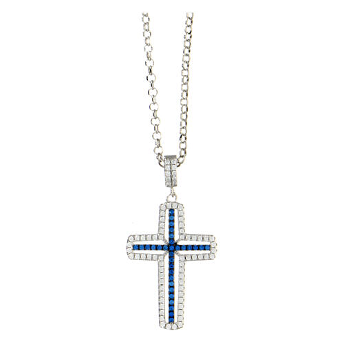 AMEN necklace with white and blue cross, zircons and rhodium-plated 925 silver 1