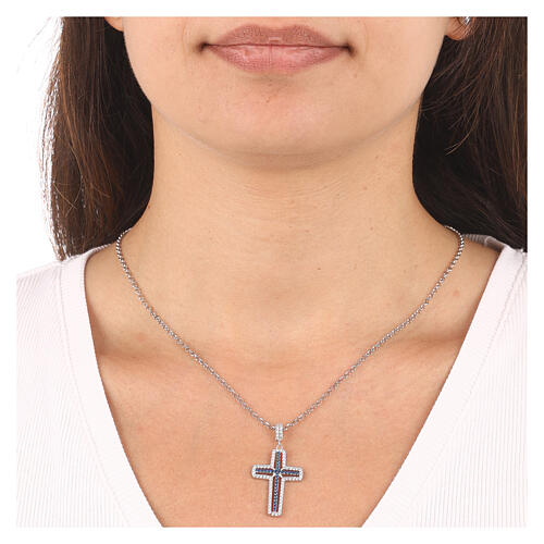 AMEN necklace with white and blue cross, zircons and rhodium-plated 925 silver 2