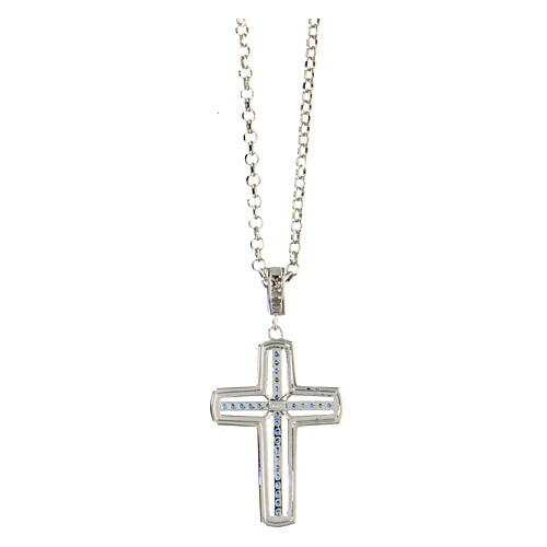 Collar crucifijo azul AMEN plata 925 zircones rodiada 3