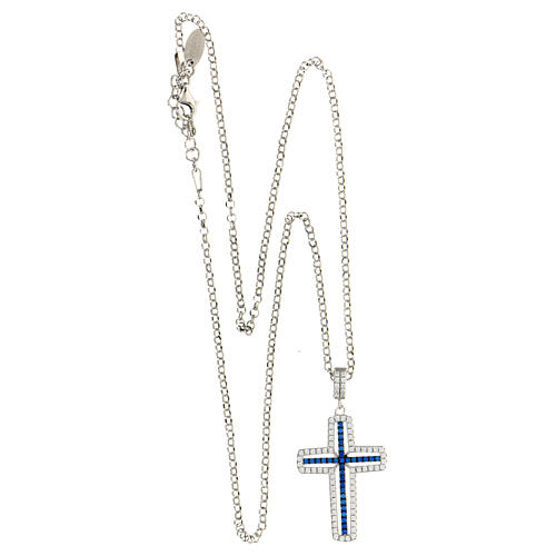 Collar crucifijo azul AMEN plata 925 zircones rodiada 4