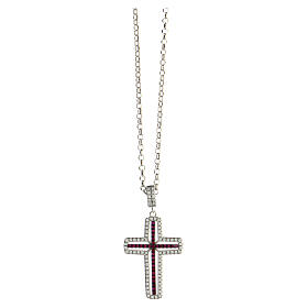 AMEN necklace with white and red cross, zircons and rhodium-plated 925 silver