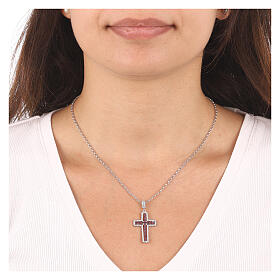 AMEN necklace with white and red cross, zircons and rhodium-plated 925 silver