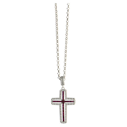 AMEN necklace with white and red cross, zircons and rhodium-plated 925 silver 1