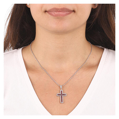 AMEN necklace with white and red cross, zircons and rhodium-plated 925 silver 2