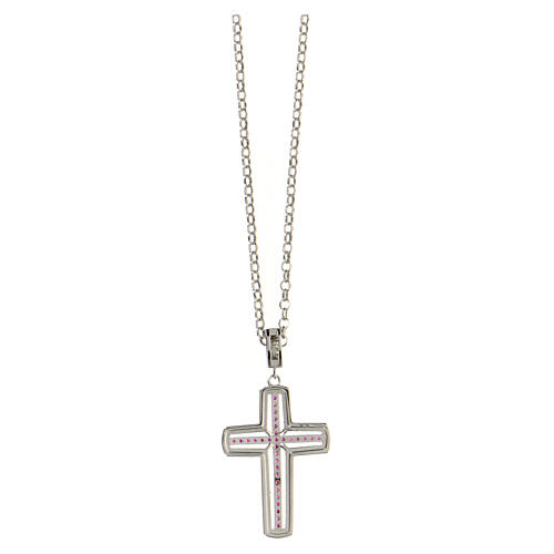 AMEN necklace with white and red cross, zircons and rhodium-plated 925 silver 3