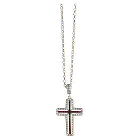 Collar crucifijo rojo AMEN plata 925 zircones rodiada