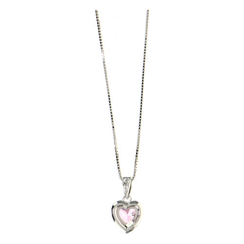 Pink and White Cubic Zirconia Rhodium Over Sterling Silver Heart