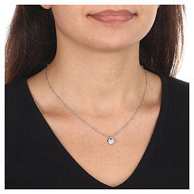 AMEN necklace with beads, red crystal and heart pendant, rhodium-plated 925 silver