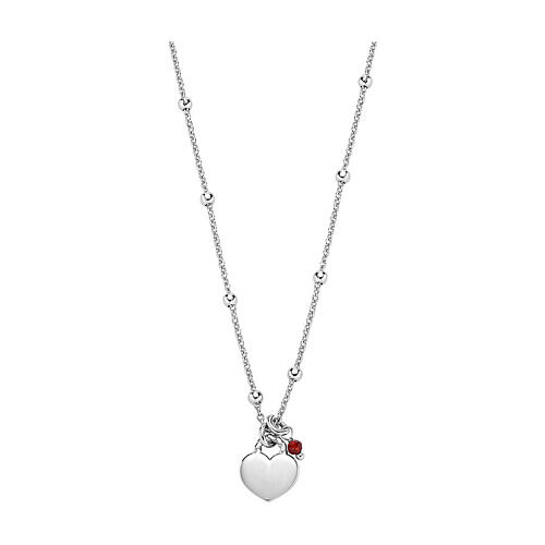 AMEN necklace with beads, red crystal and heart pendant, rhodium-plated 925 silver 1