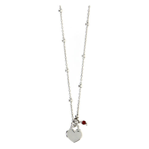AMEN necklace with beads, red crystal and heart pendant, rhodium-plated 925 silver 3