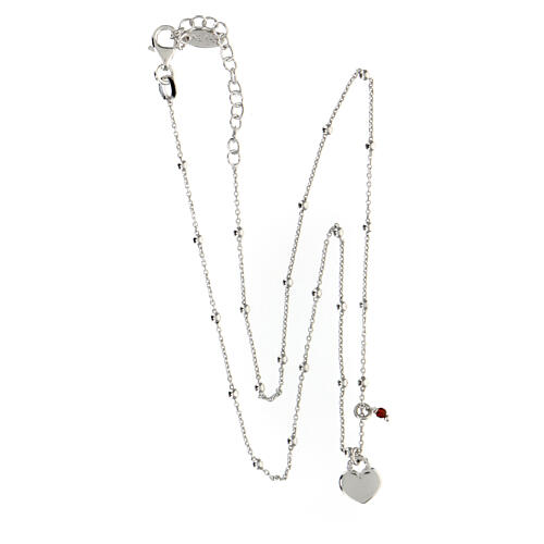 AMEN necklace with beads, red crystal and heart pendant, rhodium-plated 925 silver 4