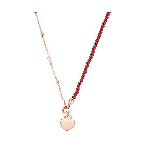 AMEN necklace with beads, red crystals and heart pendant, rosé 925 silver