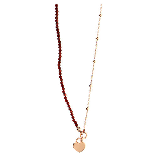 AMEN necklace with beads, red crystals and heart pendant, rosé 925 silver 3