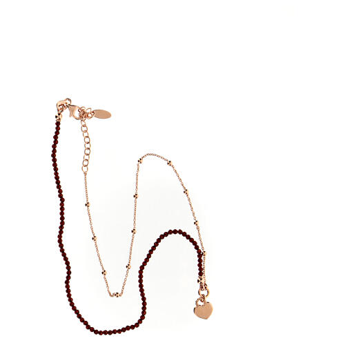 AMEN necklace with beads, red crystals and heart pendant, rosé 925 silver 4