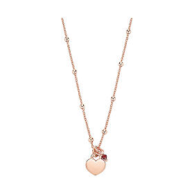 AMEN necklace with beads, red crystal and heart pendant, rosé 925 silver