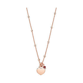 Heart and crystal necklace AMEN silver 925 rose finish