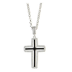 AMEN necklace with white and black cross, zircons and rhodium-plated 925 silver