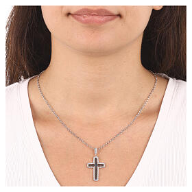 AMEN necklace with white and black cross, zircons and rhodium-plated 925 silver